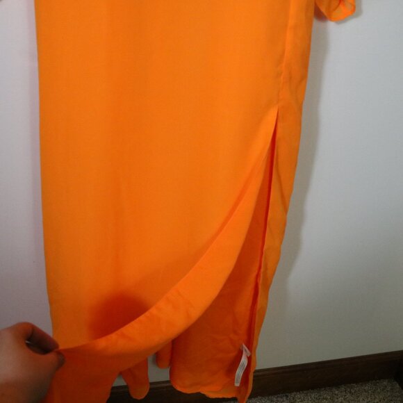 Eloquii Surplice Bodice Maxi Dress Womens 20 Tangerine Orange Long Sleeve Flowy - Picture 7 of 8